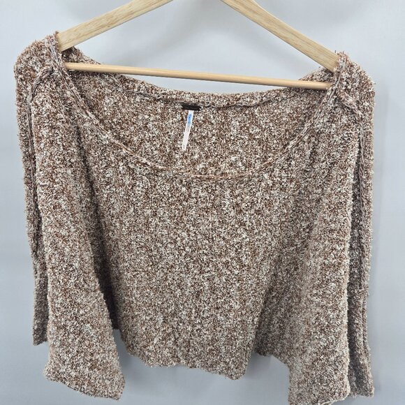 Free People Brown White Cropped Oversized Boxy Cotton Sweater XS - Picture 1 of 9